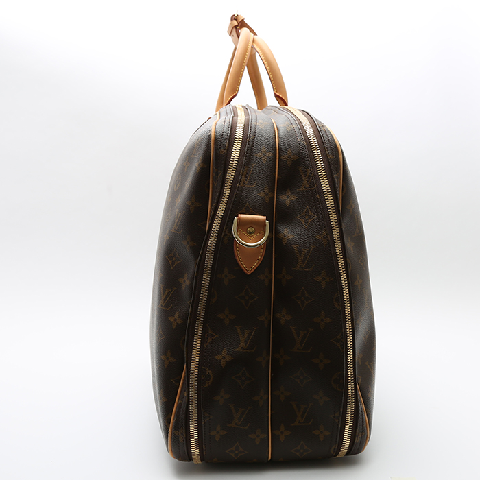 Sac de voyage Louis Vuitton Alize en toile monogram marron et cuir naturel - Detail D6
