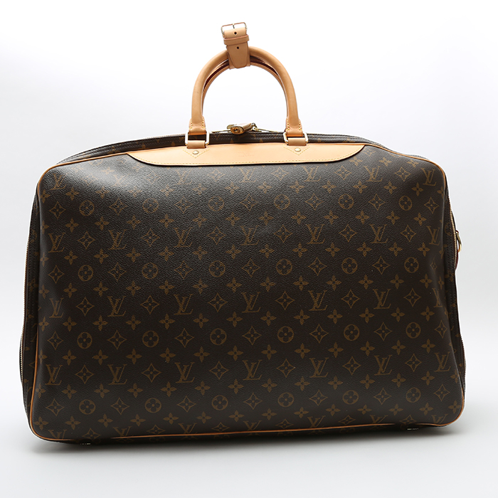 Sac de voyage Louis Vuitton Alize en toile monogram marron et cuir naturel - Detail D7