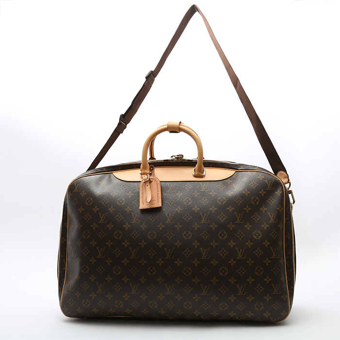 Sac de voyage Louis Vuitton Alize en toile monogram marron et cuir naturel - Detail D8
