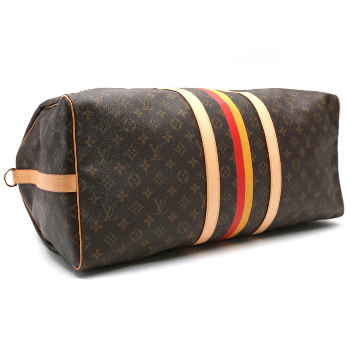 Sac de voyage Louis Vuitton  Keepall 55 en toile monogram marron et cuir naturel - Detail D4