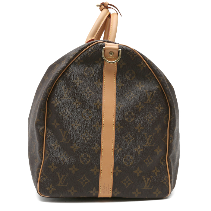 Bolsa de viaje Louis Vuitton  Keepall 55 en lona Monogram marrón y cuero natural - Detail D5