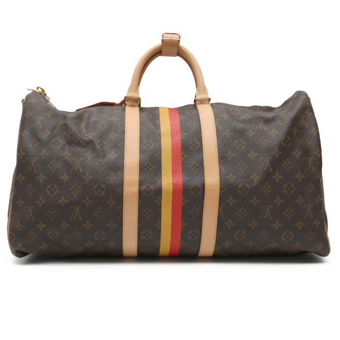 Sac de voyage Louis Vuitton  Keepall 55 en toile monogram marron et cuir naturel - Detail D7