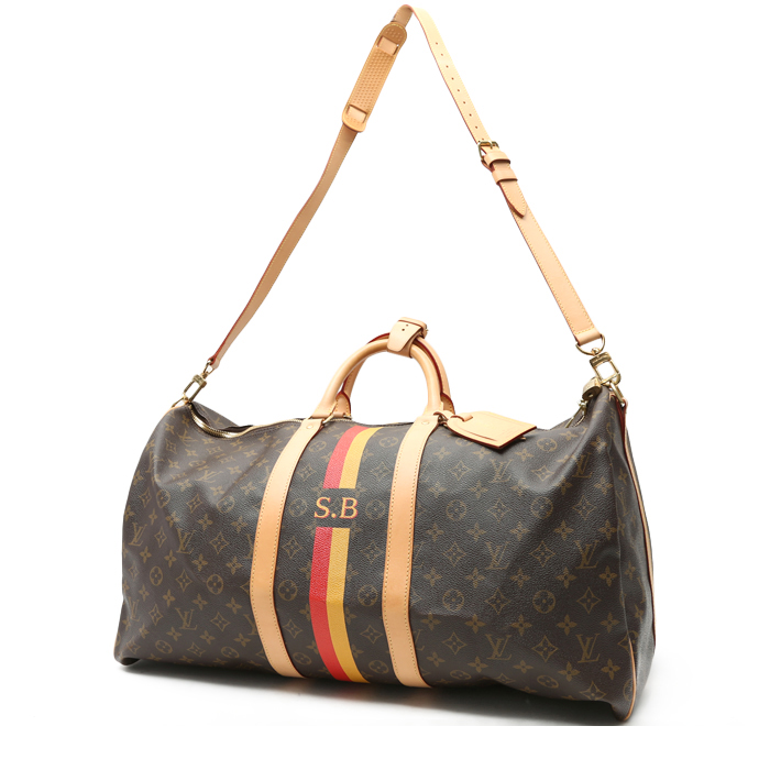 Louis Vuitton  Keepall 55 travel bag  in brown monogram canvas  and natural leather - Detail D8