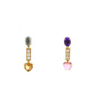 Paire de boucles d'oreilles articulée Bulgari Allegra en or jaune, diamants et pierres de couleurs