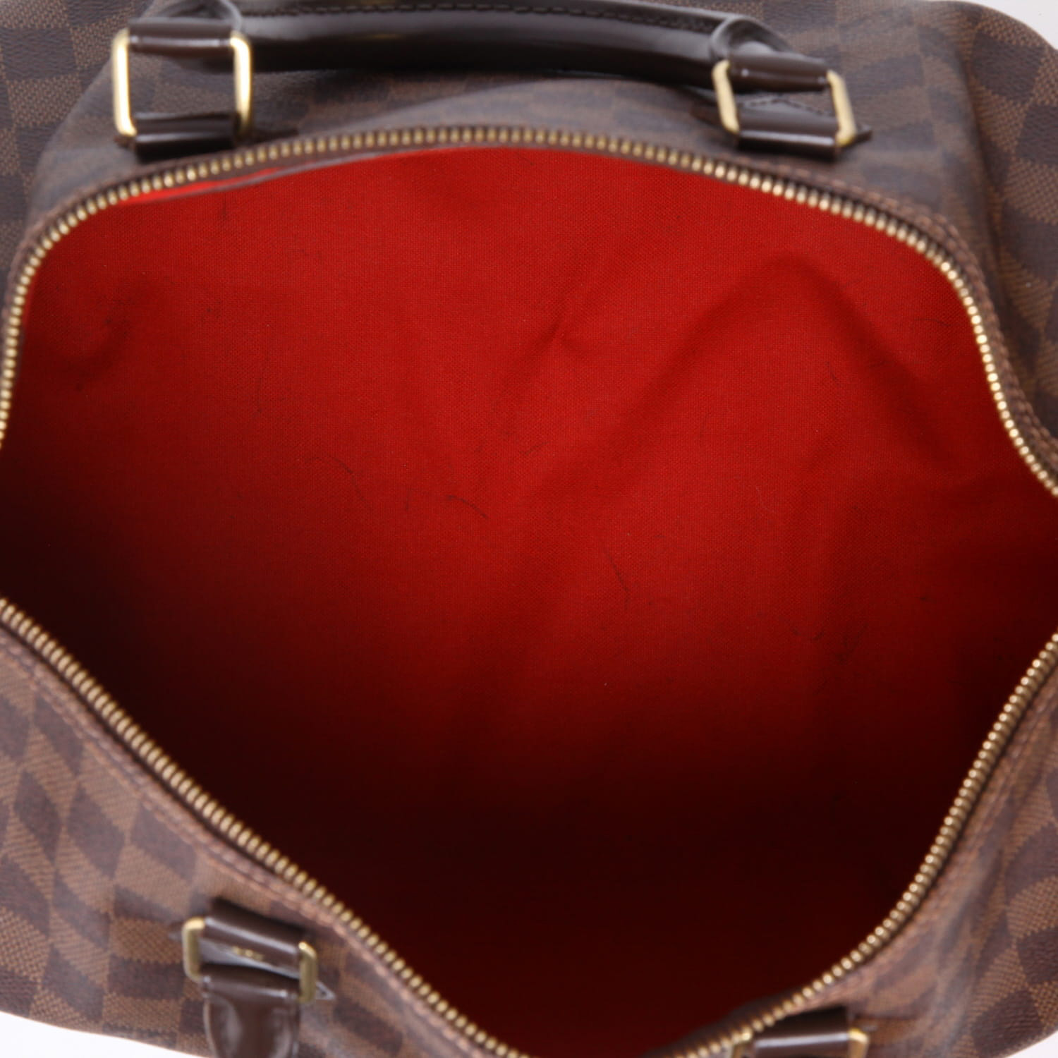 Louis Vuitton  Speedy 35 handbag  in ebene damier canvas  and brown leather - Detail D3
