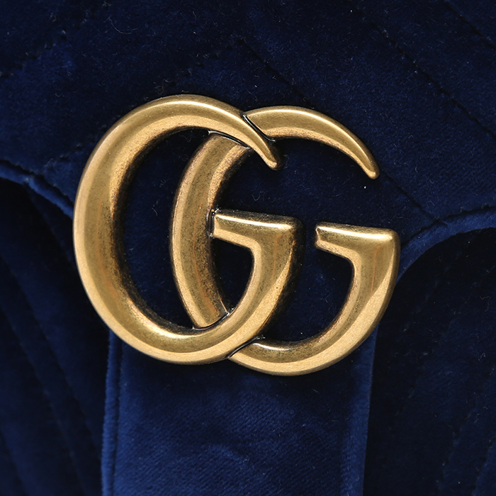 Sac bandoulière Gucci  GG Marmont en velours bleu - Detail D1