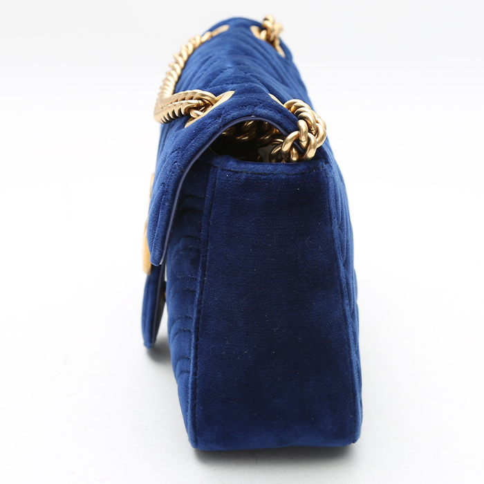 Sac bandoulière Gucci  GG Marmont en velours bleu - Detail D5