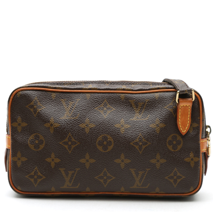 Bolso bandolera Louis Vuitton  Marly en lona Monogram marrón y cuero natural - Detail D7