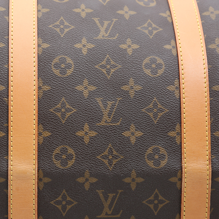 Louis Vuitton  Keepall 60 travel bag  in brown monogram canvas  and natural leather - Detail D1