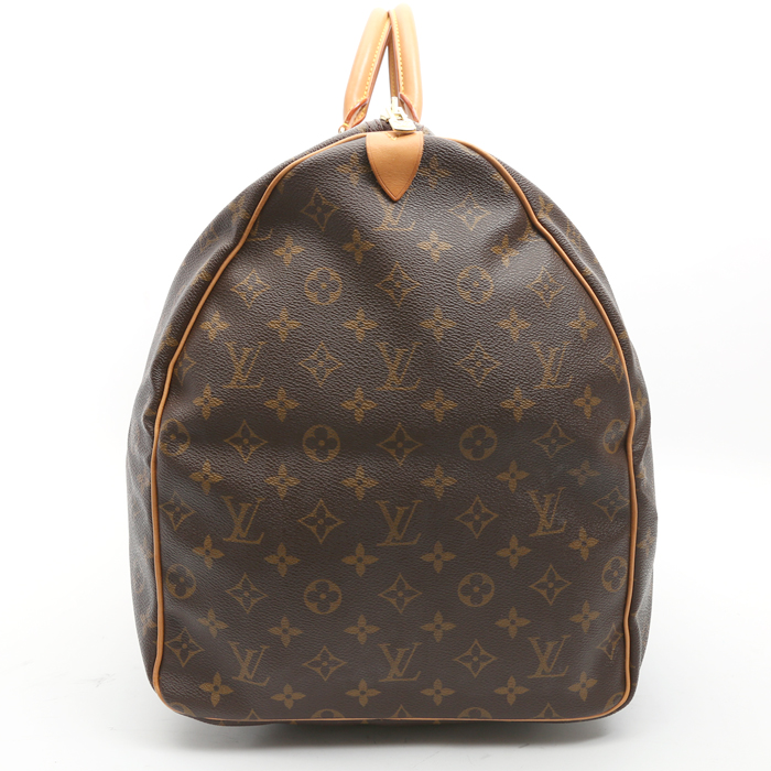 Sac de voyage Louis Vuitton  Keepall 60 en toile monogram marron et cuir naturel - Detail D6