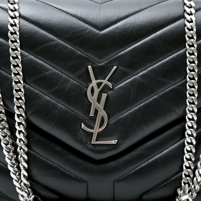 Borsa a tracolla Saint Laurent Loulou modello medio in pelle trapuntata a zigzag nera - Detail D1