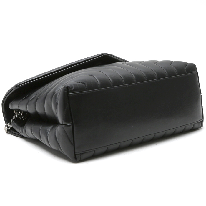 Borsa a tracolla Saint Laurent Loulou modello medio in pelle trapuntata a zigzag nera - Detail D4