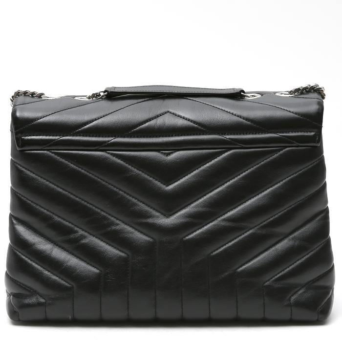 Borsa a tracolla Saint Laurent Loulou modello medio in pelle trapuntata a zigzag nera - Detail D7