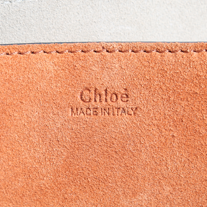Chloé Drew small model shoulder bag in orange suede and beige python - Detail D3