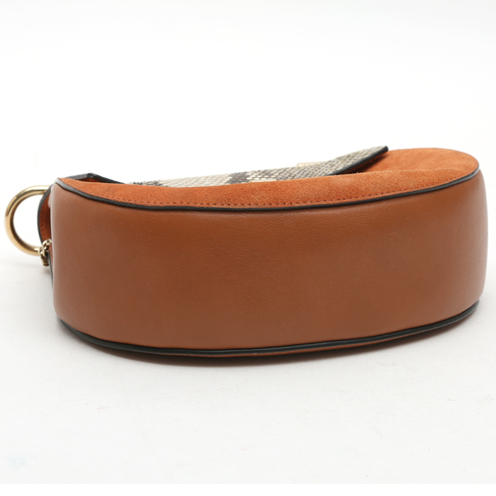 Chloé Drew small model shoulder bag in orange suede and beige python - Detail D4