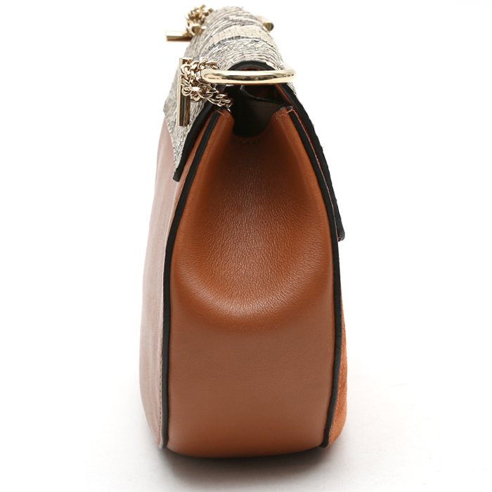 Chloé Drew small model shoulder bag in orange suede and beige python - Detail D5