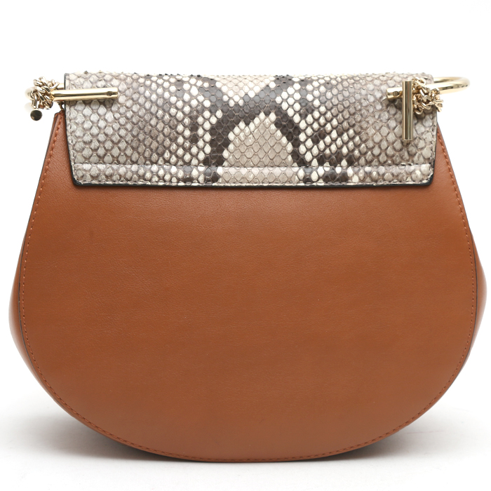 Chloé Drew small model shoulder bag in orange suede and beige python - Detail D7