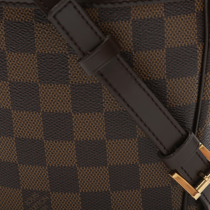 Louis Vuitton Ipanema shoulder bag in ebene damier canvas and brown leather - Detail D1