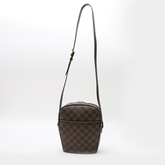 Bolso bandolera Louis Vuitton  Ipanema en lona a cuadros ébano y cuero marrón - Detail D8