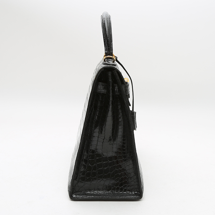 Bolso de mano Hermès  Kelly 32 cm en cocodrilo porosus negro - Detail D6