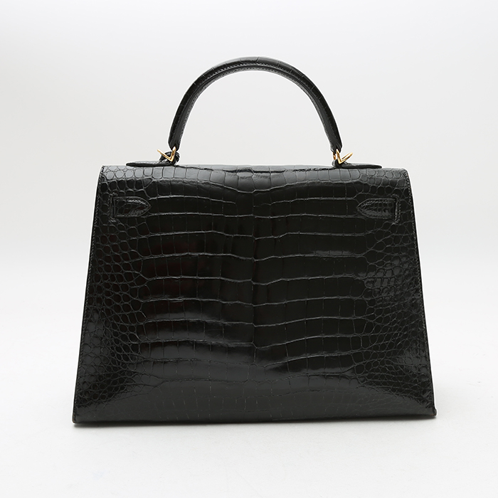 Bolso de mano Hermès  Kelly 32 cm en cocodrilo porosus negro - Detail D7