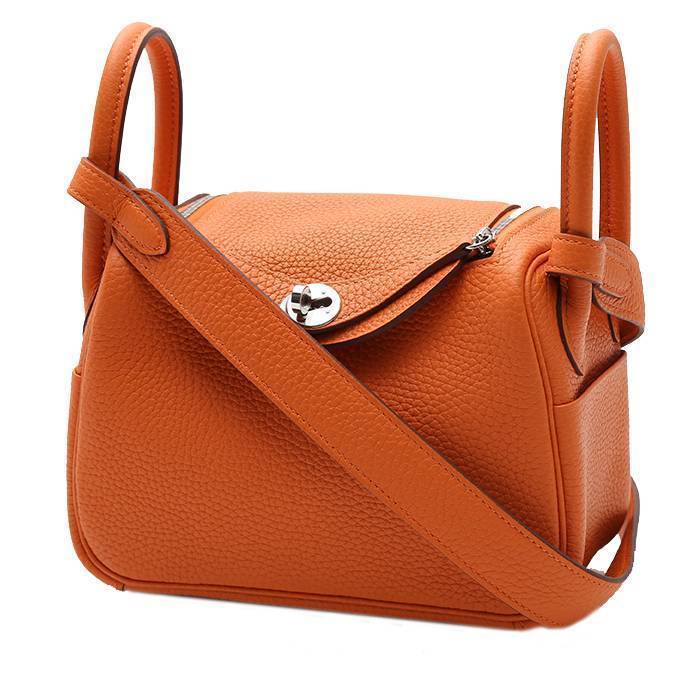HERMES Lindy 30 Shoulder Bag in Orange Taurillon Clemence Leather