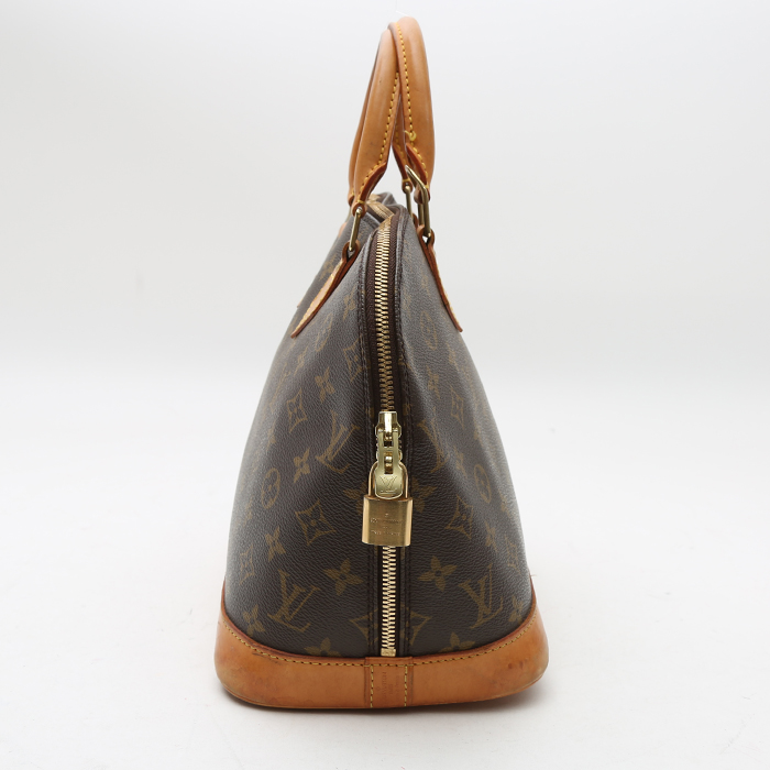 Bolso de mano Louis Vuitton  Alma modelo pequeño  en lona Monogram marrón y cuero natural - Detail D5