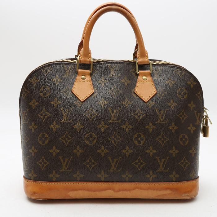Louis Vuitton  Alma small model  handbag  in brown monogram canvas  and natural leather - Detail D7