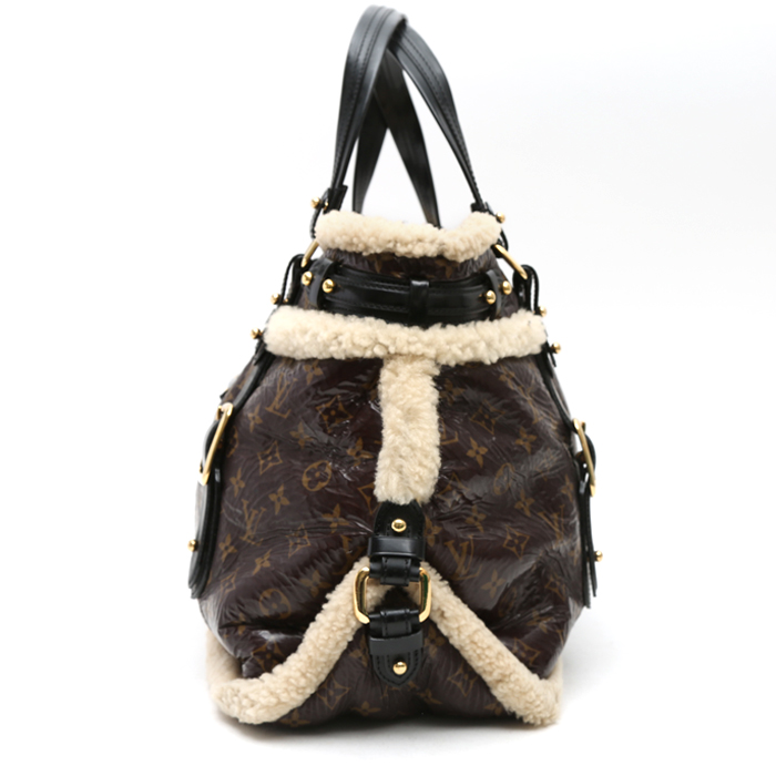 Bolso de mano Louis Vuitton  Editions Limitées en lona Monogram marrón y cuero negro - Detail D5