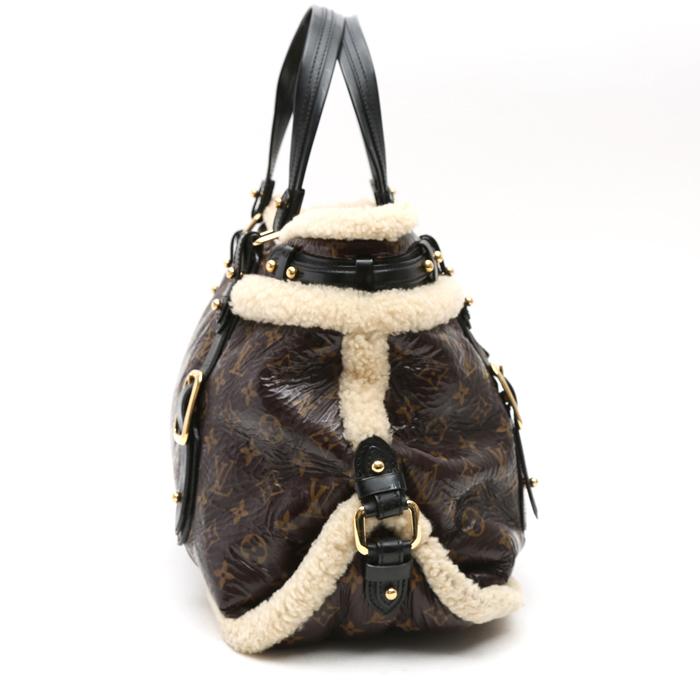 Bolso de mano Louis Vuitton  Editions Limitées en lona Monogram marrón y cuero negro - Detail D6