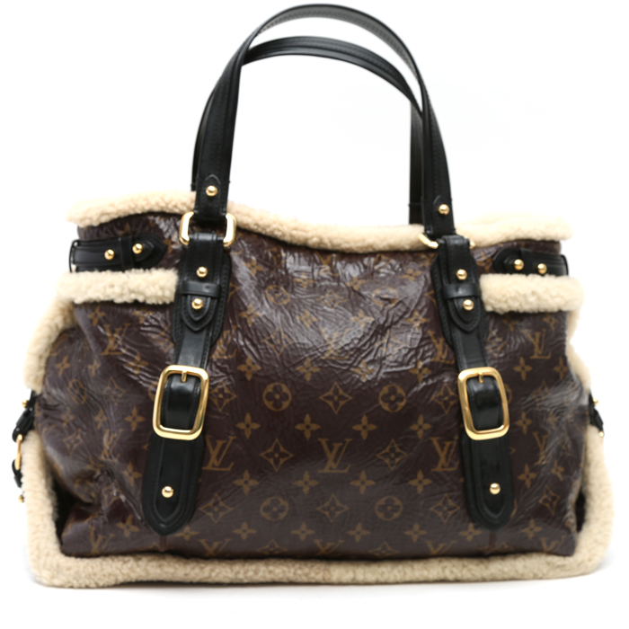 Bolso de mano Louis Vuitton  Editions Limitées en lona Monogram marrón y cuero negro - Detail D7