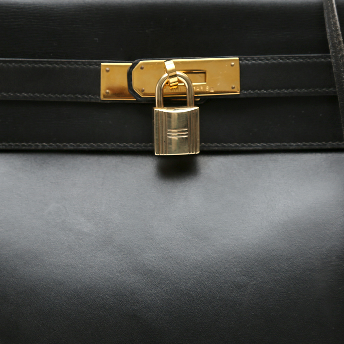 Borsa Hermès  Kelly 35 cm in pelle box nera - Detail D1
