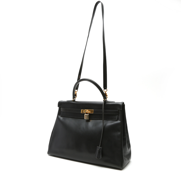 Bolso de mano Hermès  Kelly 35 cm en cuero box negro - Detail D9