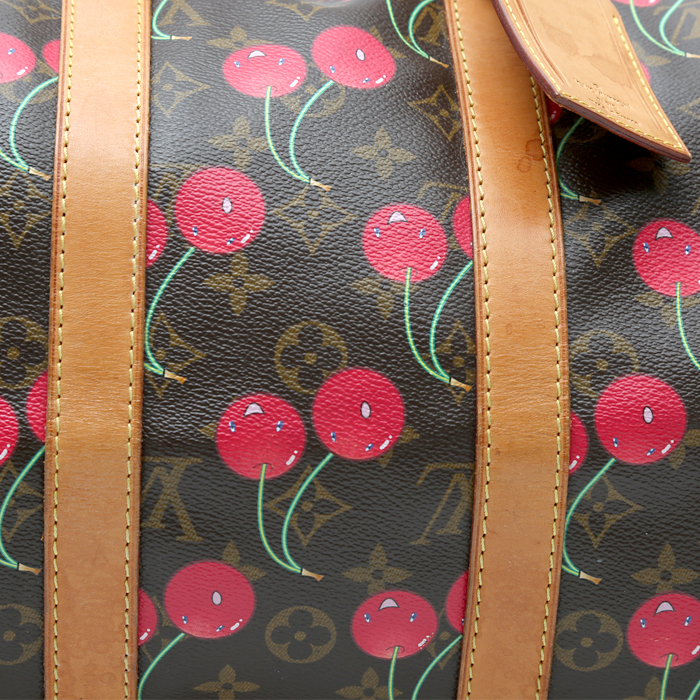 Sac de week end Louis Vuitton Keepall Editions Limitées en toile monogram et cuir naturel - Detail D1