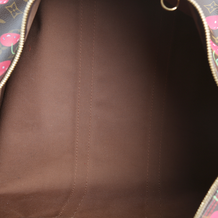 Sac de week end Louis Vuitton Keepall Editions Limitées en toile monogram et cuir naturel - Detail D2