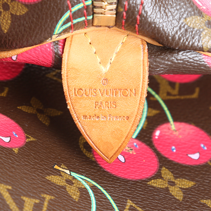 Sac de week end Louis Vuitton x Takashi Murakami  Keepall 45  Editions Limitées en toile monogram et cuir naturel - Detail D3