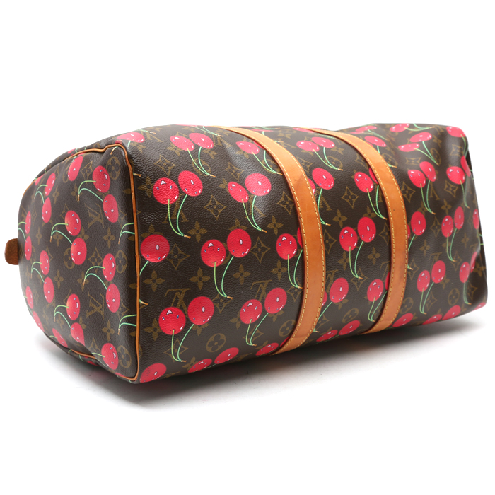 Sac de week end Louis Vuitton Keepall Editions Limitées en toile monogram et cuir naturel - Detail D4