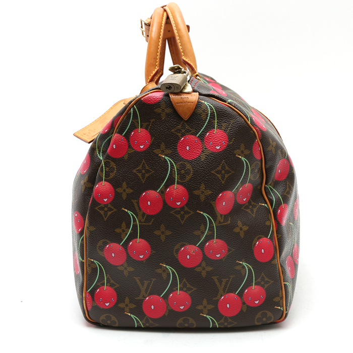Sac de week end Louis Vuitton x Takashi Murakami  Keepall 45  Editions Limitées en toile monogram et cuir naturel - Detail D6