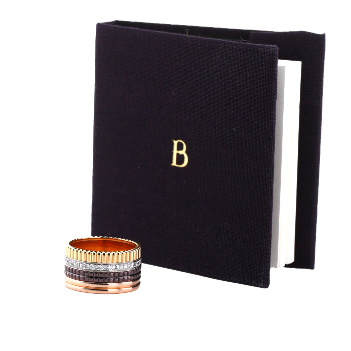 Anello Boucheron Quatre Classique modello grande in 3 ori, diamanti e PVD marrone - Detail D2