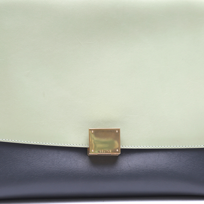 Sac à main Celine  Trapeze moyen modèle  en cuir gris anthracite beige et vert - Detail D1