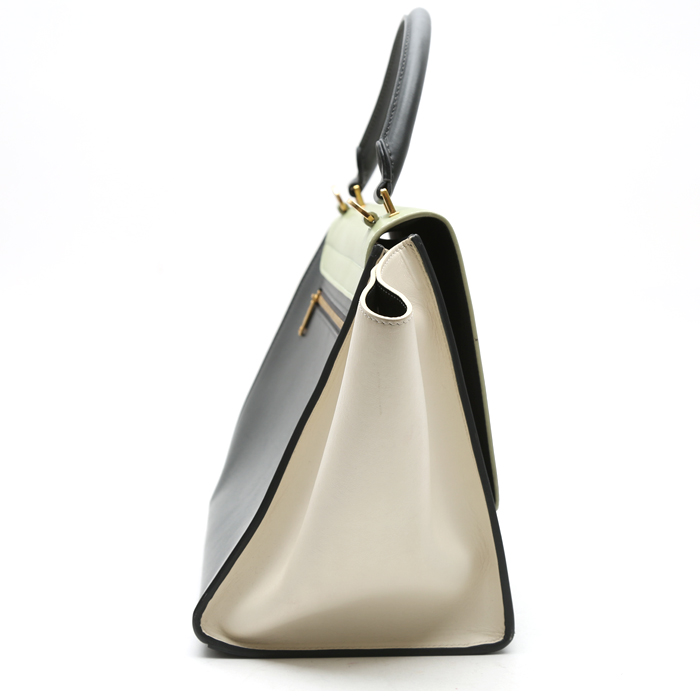 Sac à main Celine  Trapeze moyen modèle  en cuir gris anthracite beige et vert - Detail D5