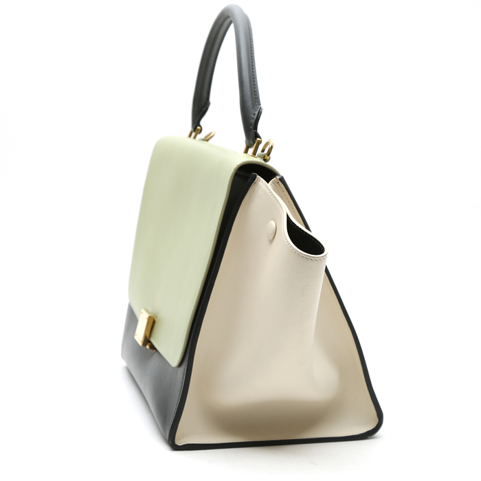 Sac à main Celine  Trapeze moyen modèle  en cuir gris anthracite beige et vert - Detail D6