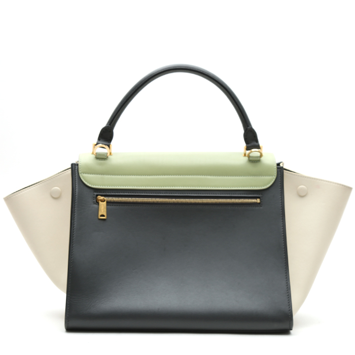 Sac à main Celine  Trapeze moyen modèle  en cuir gris anthracite beige et vert - Detail D7