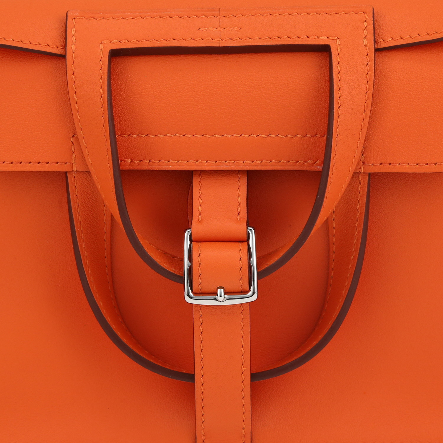 Sac bandoulière Hermès  Halzan en cuir Swift orange - Detail D1