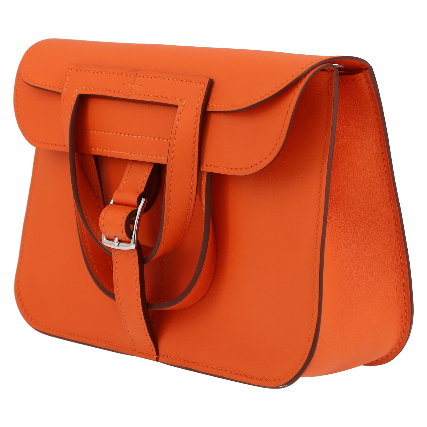 Sac bandoulière Hermès  Halzan en cuir Swift orange - Detail D3