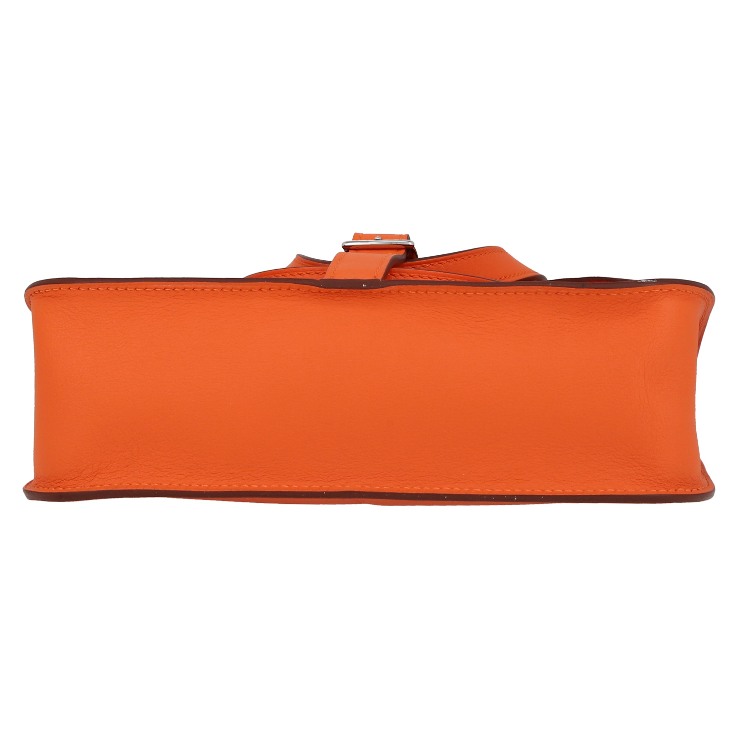 Sac bandoulière Hermès  Halzan en cuir Swift orange - Detail D4