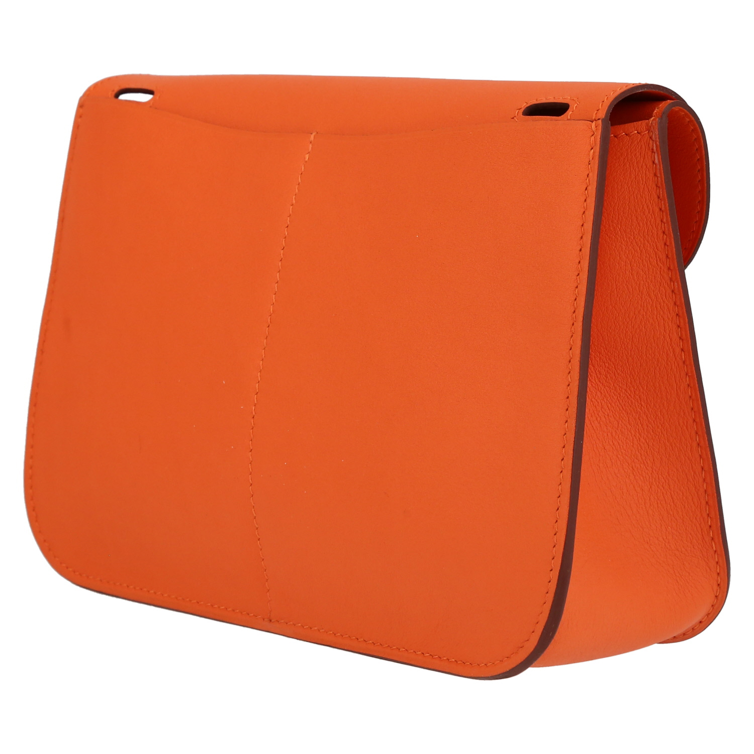 Hermès  Halzan shoulder bag  in orange Swift leather - Detail D5