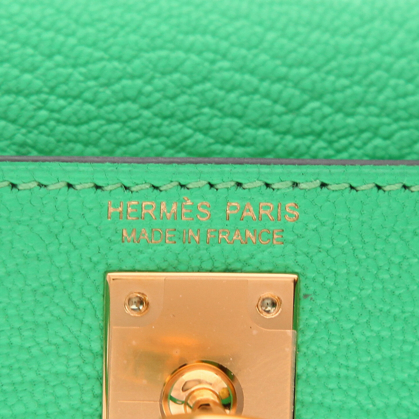 Bolso de mano Hermès  Kelly 20 cm en cuero Mysore verde Comics - Detail D2