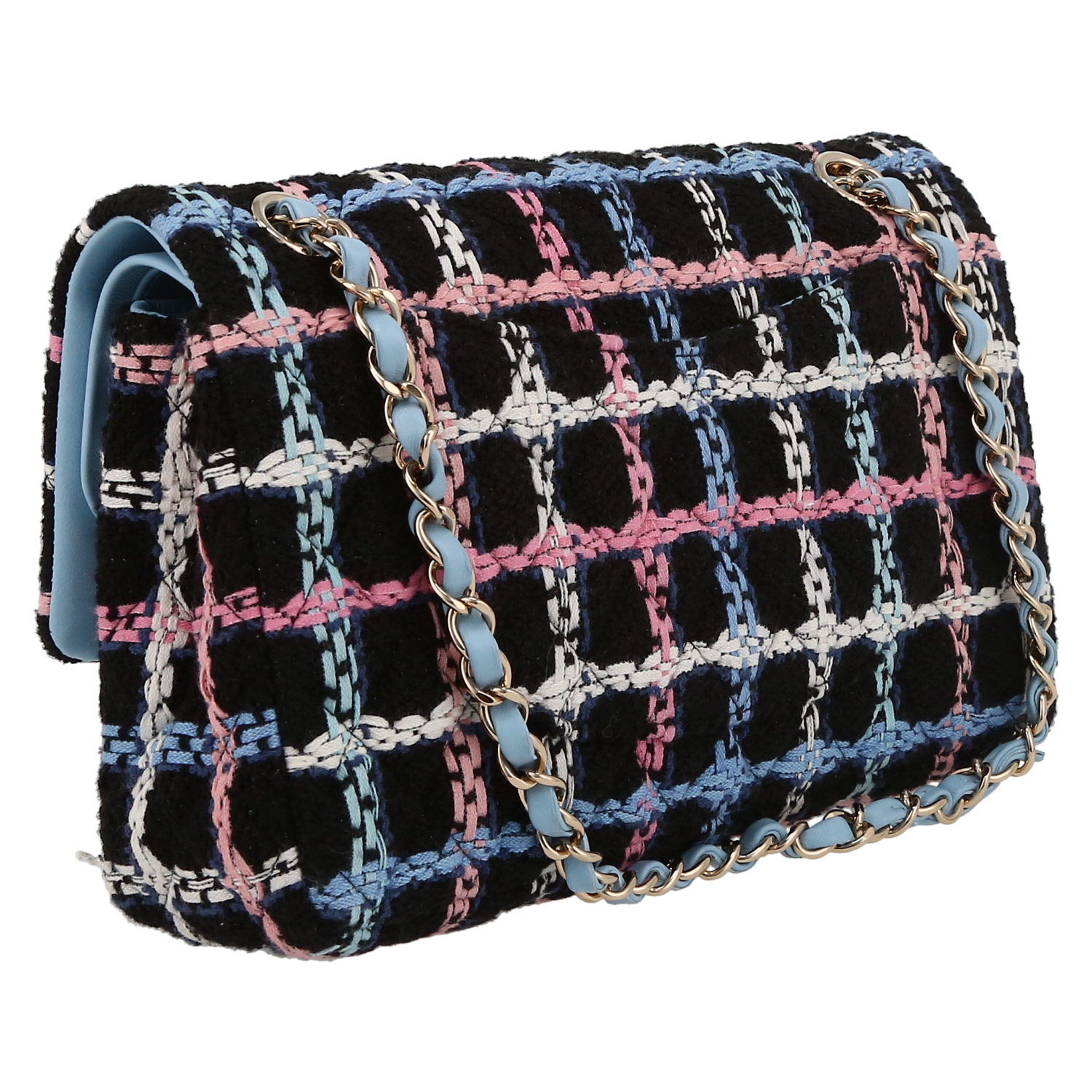 Chanel   handbag  in black, blue, pink and white tweed - Detail D6