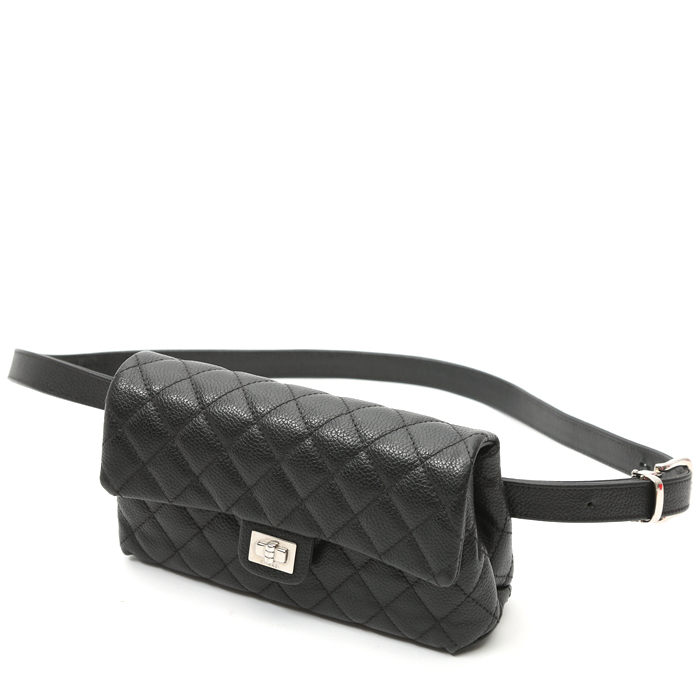 Chanel clutch-belt in black quilted grained leather - Detail D8